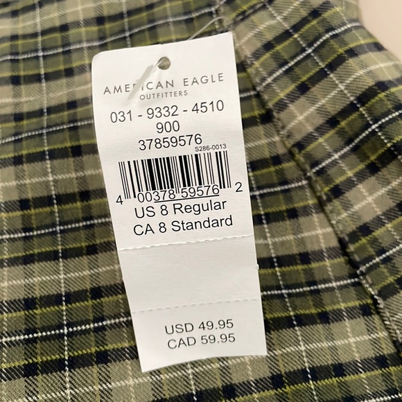 NWT American Eagle Green, Blue & White Plaid Stretch Mini Skirt, Size 8 - Picture 12 of 14
